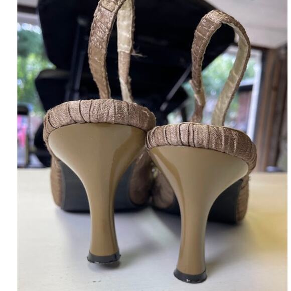 Sling Back Kitten Heels Champaign Embellished Bow Whimsical Dress Shoes Fairy - Picture 9 of 12